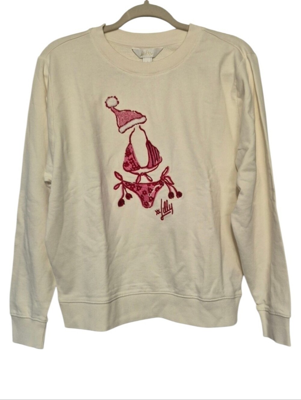 Lilly Pulitzer Ballad Coconut Festive Frocks Embellished Sweatshirt Size Small